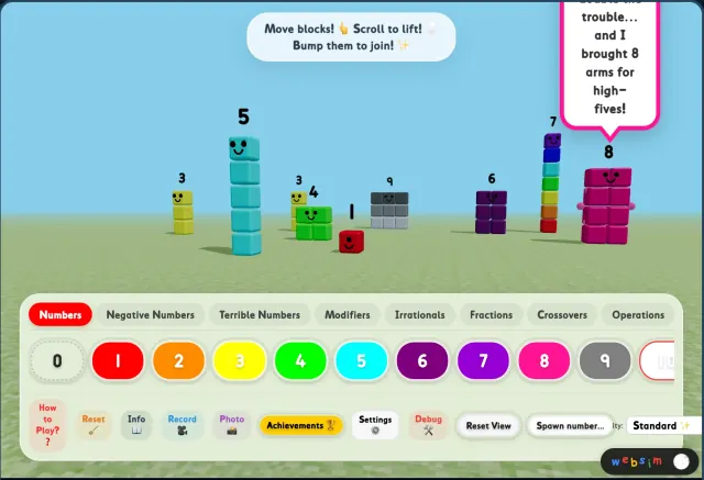 Numberblocks Playground Websim gameplay screen
